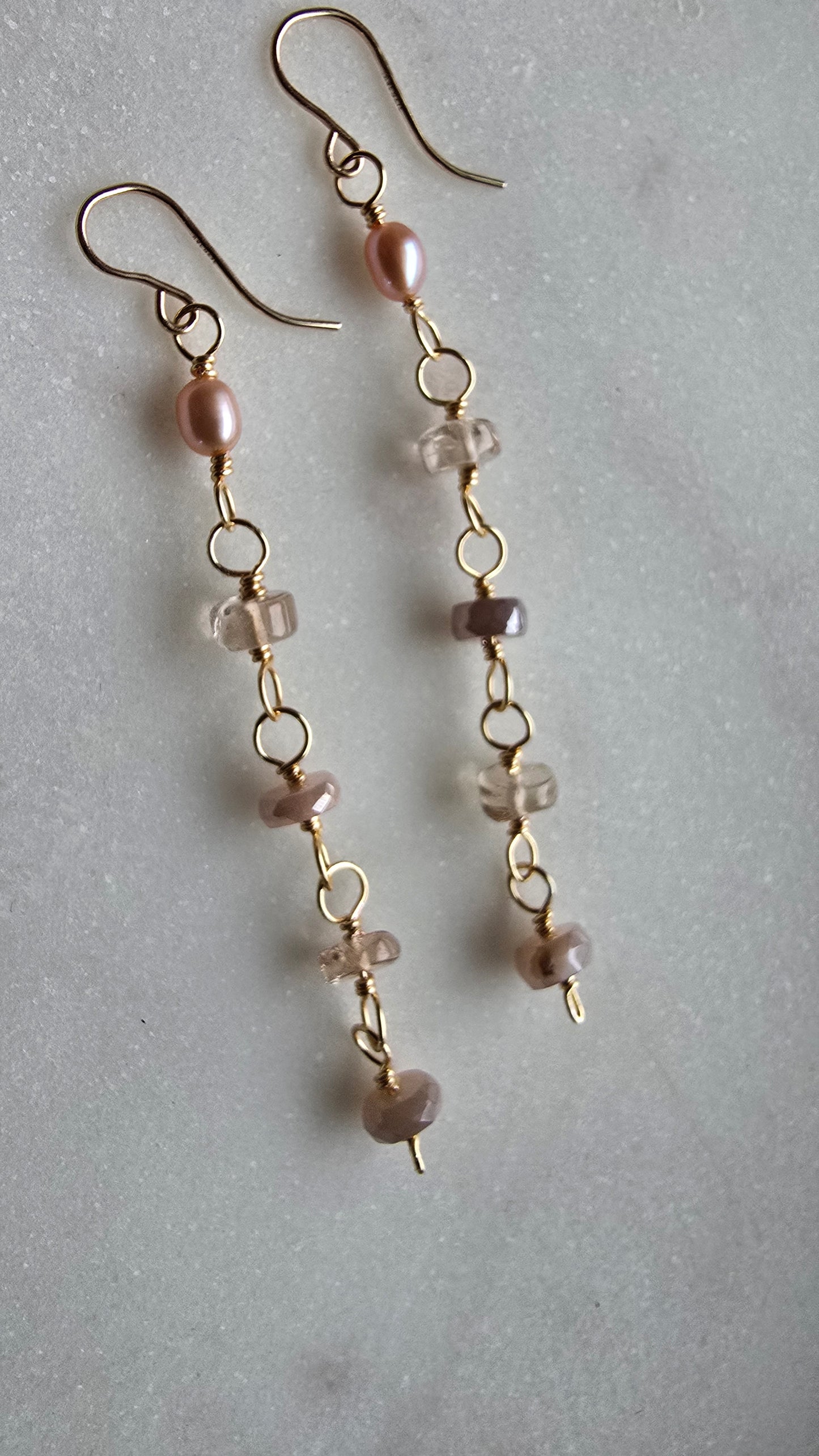Champagne Quartz, Blush Pearl & Mystic Moonstone Earrings Sacred Sol Design