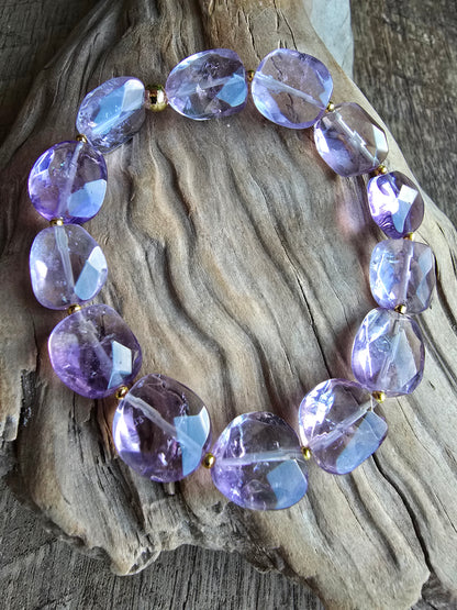 Faceted Amethyst Bracelet, Gold Filled Beaded Bracelet, Handmade Gemstone Bracelet, 7 Inch Statement Bracelet My Store