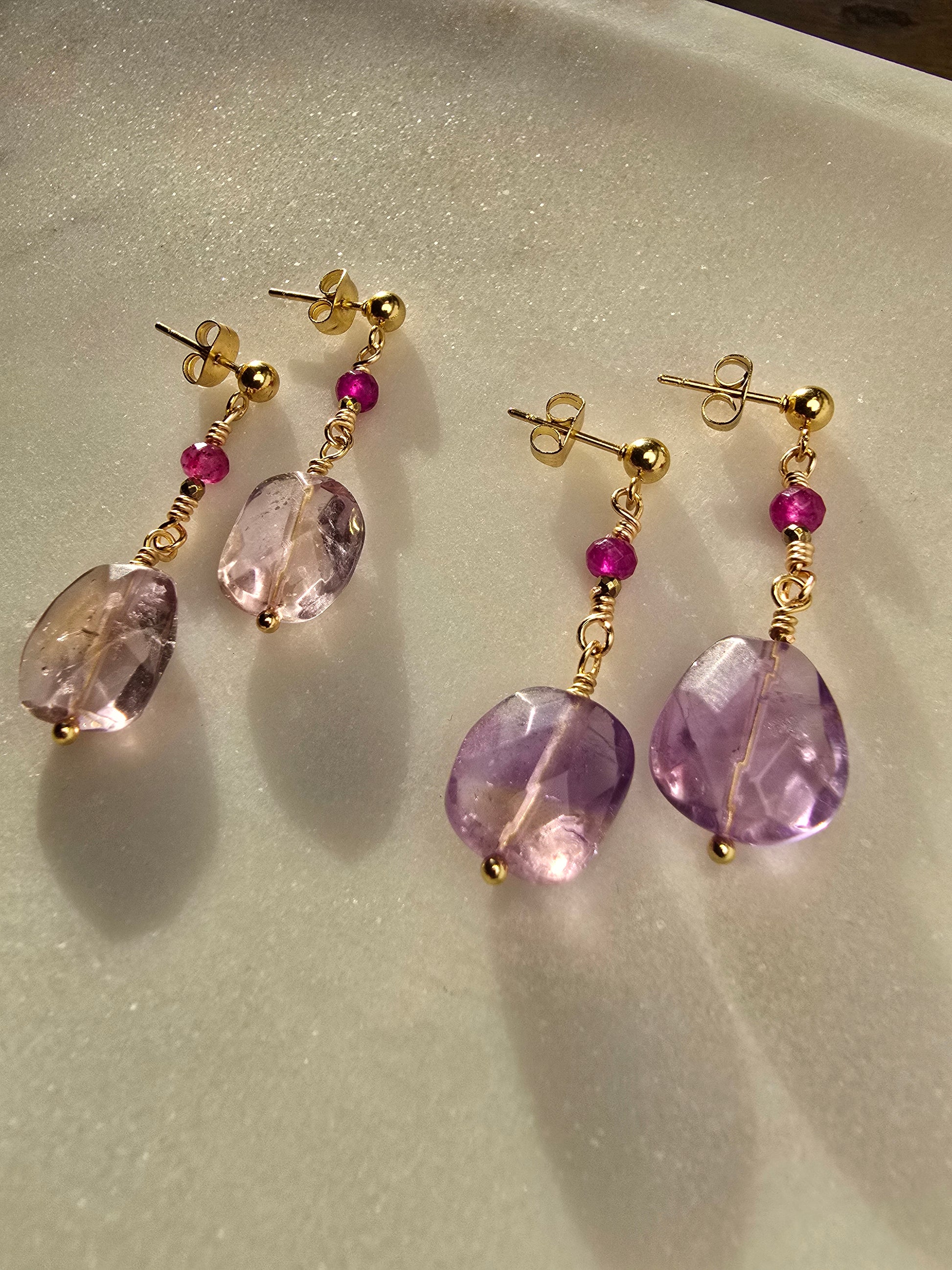 Ametrine & Ruby Golden Drop Earrings Sacred Sol Design