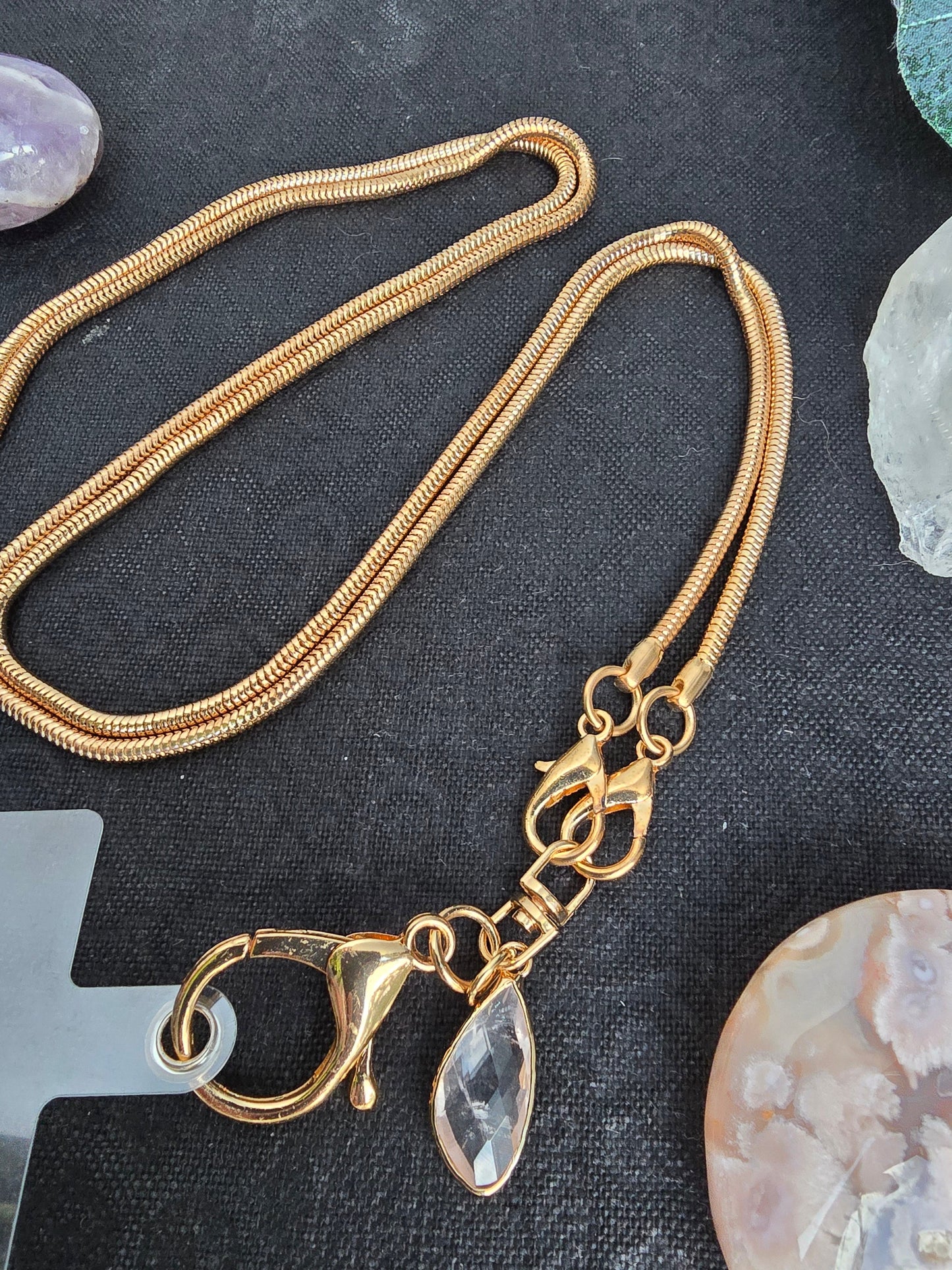 Elegant Snake Chain Lanyard with Natural Quartz Charm Sacred Sol Design