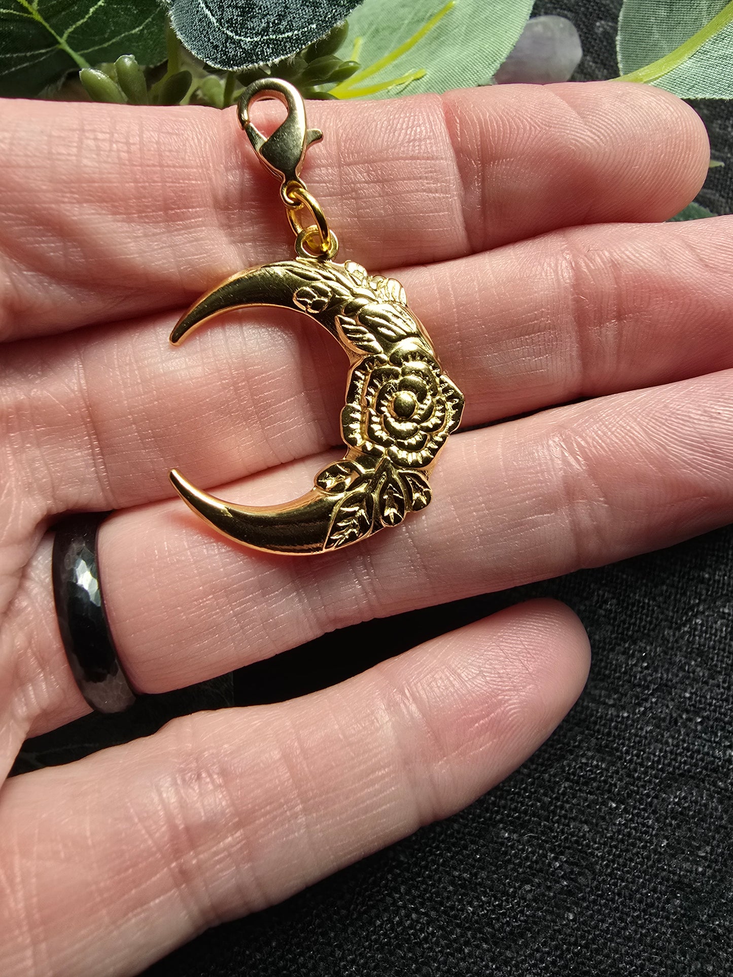 Floral Crescent Moon Charm My Store