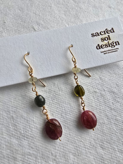 Tourmaline, Gold-Filled Drop Earrings Sacred Sol Design