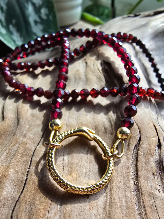Serpent Clasp Gemstone Necklace – Labradorite, Olive Zircon, or Garnet – Gold Filled Statement Clasp Necklace Sacred Sol Design