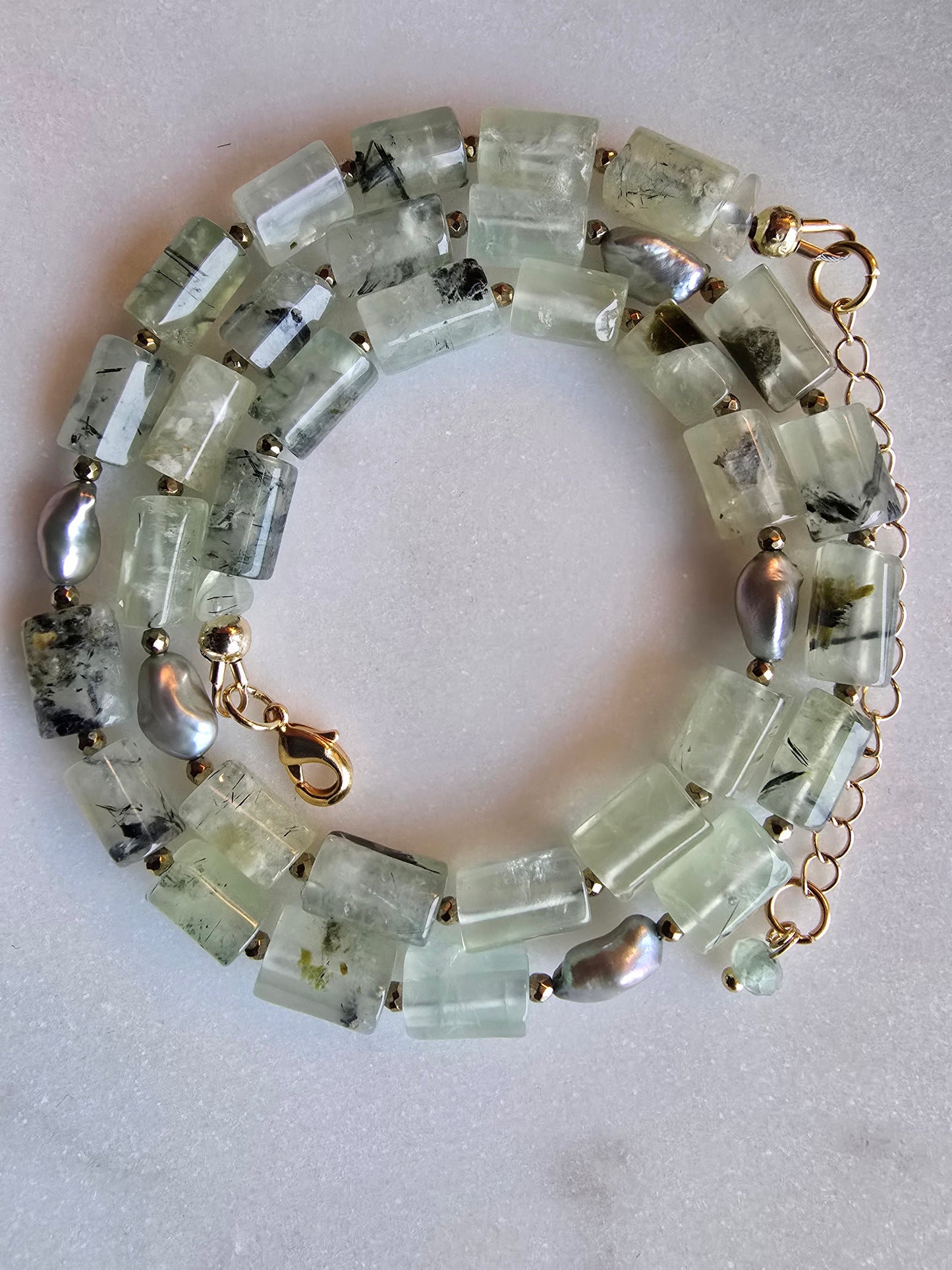 Prehnite and Pistachio Baroque Pearl Necklace – Gold Plated Gemstone Statement Necklace Sacred Sol Design