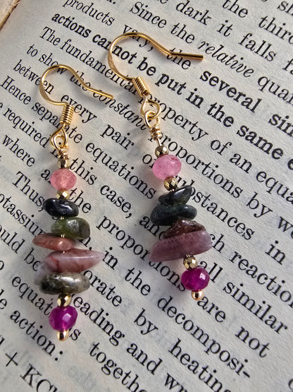 Multicolored Tourmaline & Pink Jade Drop Earrings Sacred Sol Design