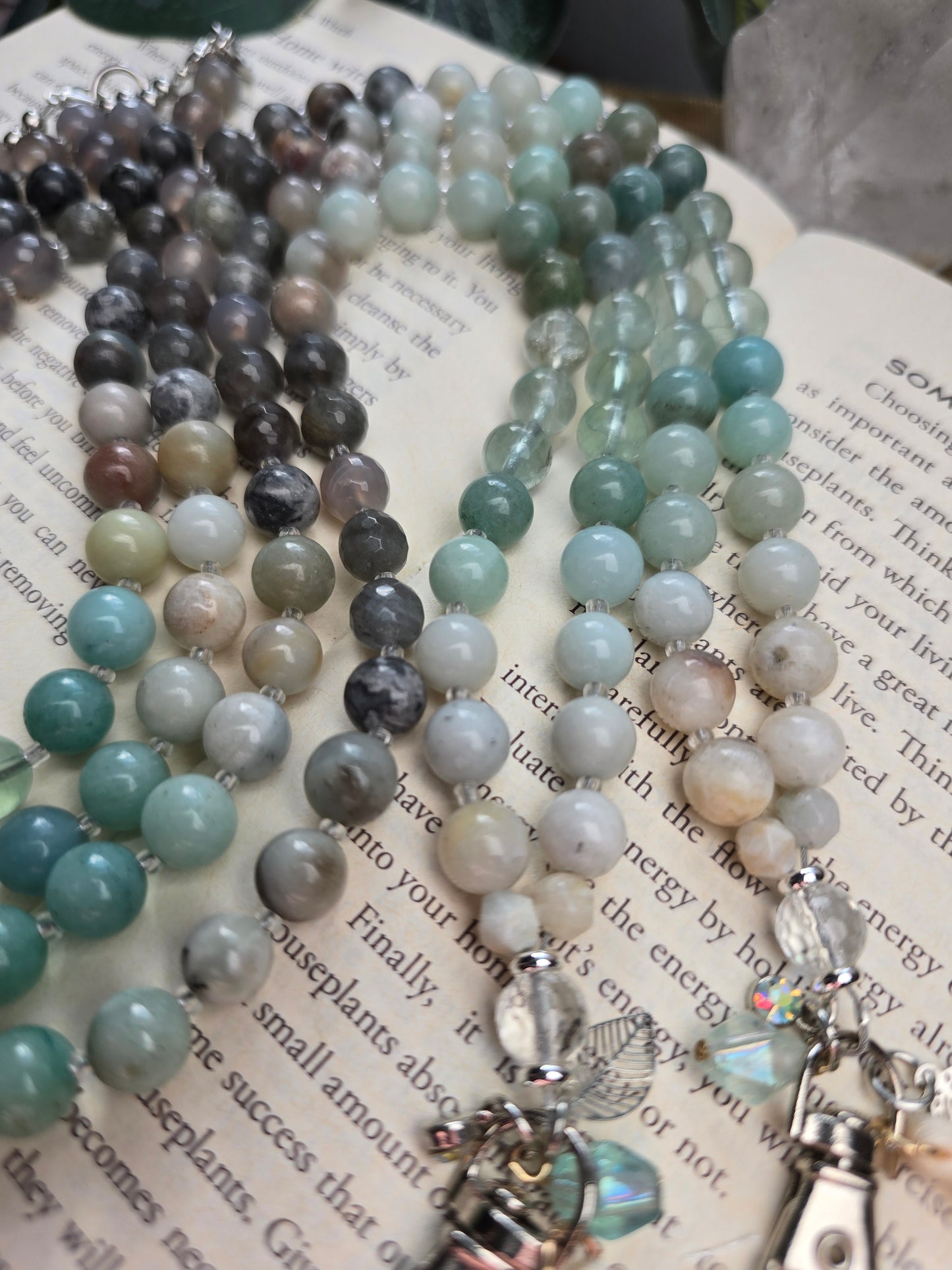 Coastal Calm Lanyard - Amazonite, Green Fluorite, Grey Agate, Larvikite Sacred Sol Design