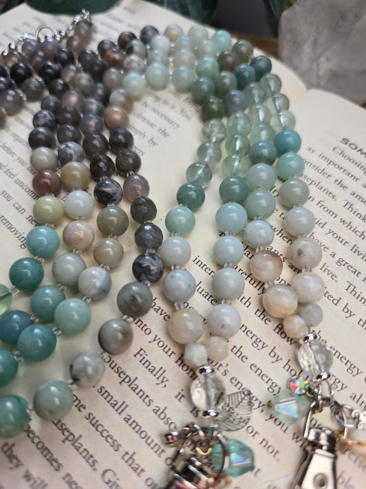 Coastal Calm Lanyard - Amazonite, Green Fluorite, Grey Agate, Larvikite Sacred Sol Design