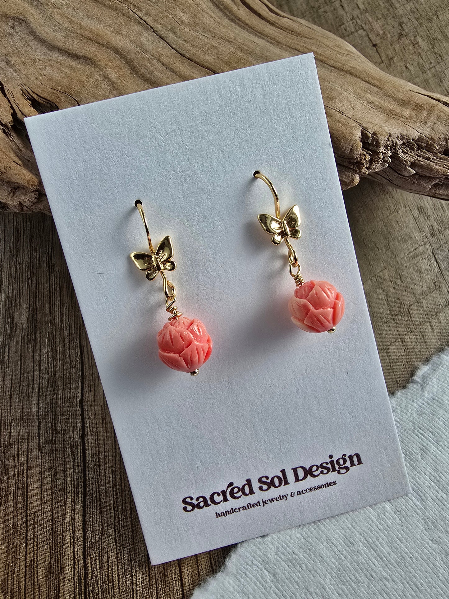 Whimsical Carved Flower & Butterfly Drops Sacred Sol Design